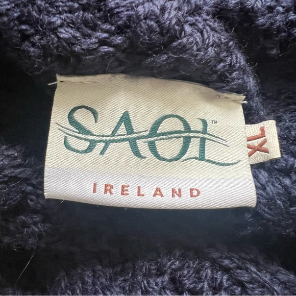 Saol Aran Irish Knit Cardigan Wool Blend Coatigan Fisherman Navy XL - Picture 4 of 11